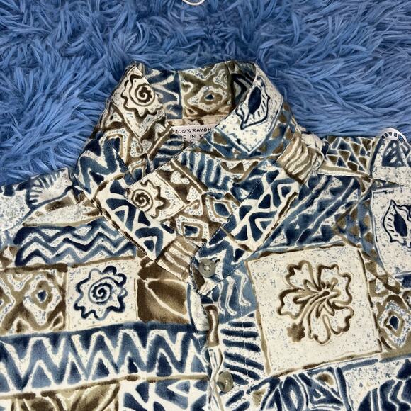 VINTAGE Sea Fish Shell AOP Button Up Shirt Size Large Mens Outdoor Pierre Cardin - Picture 4 of 9